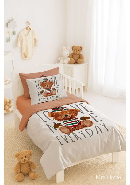 Dijital Baskılı 3D Pamuklu Yenidoğan Bebek Nevresim Takımı Love Me Everyday