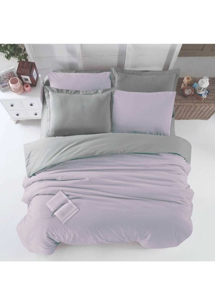 Çift Kişilik Lastikli Çarşaflı Nevresim Takımı Pamuklu Four Season Lila Gri
