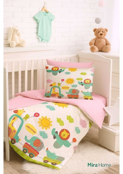 Dijital Baskılı 3D Pamuklu Yenidoğan Bebek Nevresim Takımı Welcome Zoo