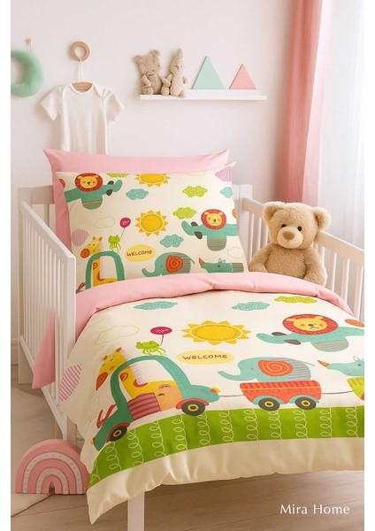 Dijital Baskılı 3D Pamuklu Yenidoğan Bebek Nevresim Takımı Welcome Zoo modelleri