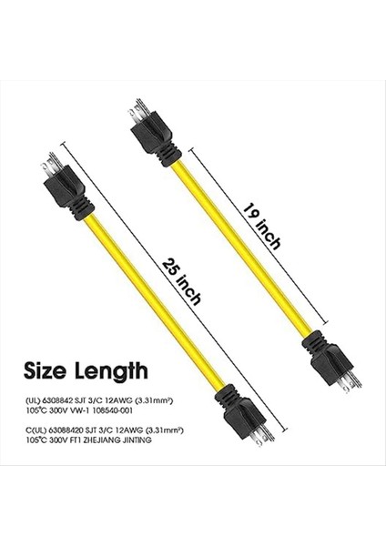 3 Prong Erkek-Erkek Uzatma Kablosu Jeneratör Adaptör Kablosu Nema 5-15P Transfer Anahtarı Için 12AWG 125V (2ft) Abd Fişi (Yurt Dışından) modelleri