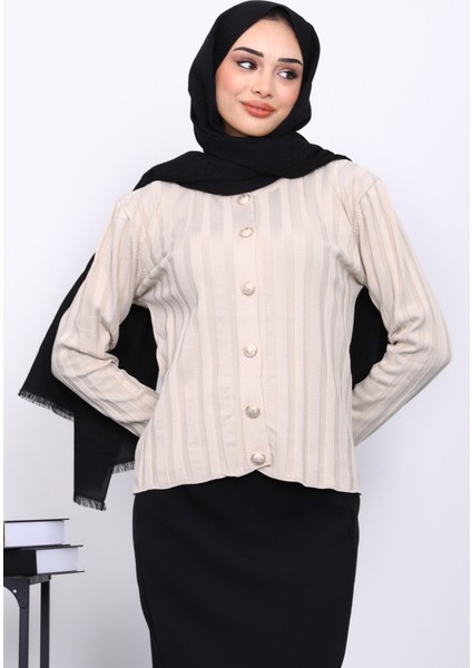 Taş Soğuk İplik Düğmeli Hırka