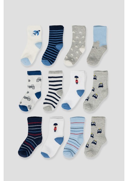 12 Çift Pamuklu & Desenli Erkek Çocuk ve Bebek Soket Çorap