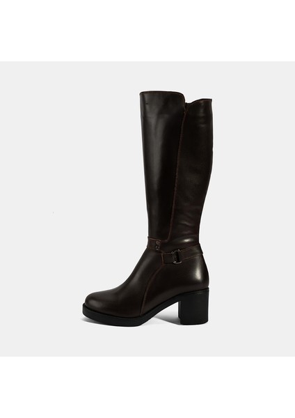 Kadın Kahve Kalın Topuklu Deri Çizme fiyatları