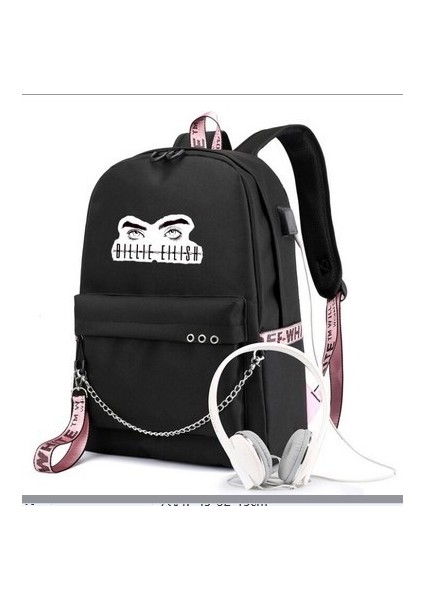 Yıldızlı Gökyüzü Tasarımlı Billie Eilish Sırt Çantası, USB Şarj Edilebilir Seyahat Sırt Çantası, Öğrenci Okul Çantası (Yurt Dışından)