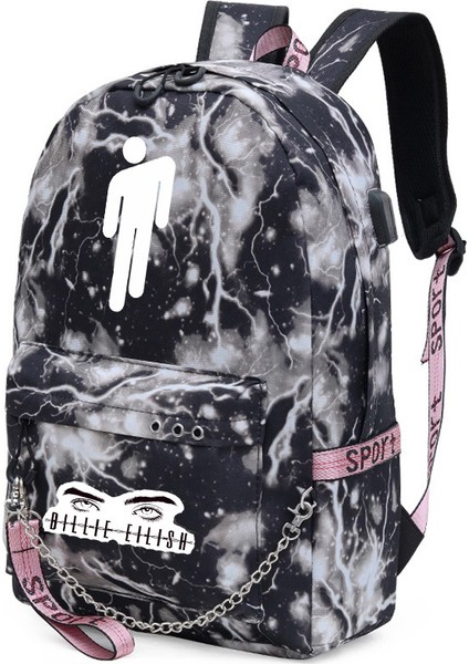 Yıldızlı Gökyüzü Tasarımlı Billie Eilish Sırt Çantası, USB Şarj Edilebilir Seyahat Sırt Çantası, Öğrenci Okul Çantası (Yurt Dışından)