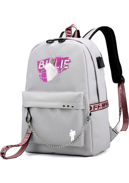 Yıldızlı Gökyüzü Tasarımlı Billie Eilish Sırt Çantası, USB Şarj Edilebilir Seyahat Sırt Çantası, Öğrenci Okul Çantası (Yurt Dışından)