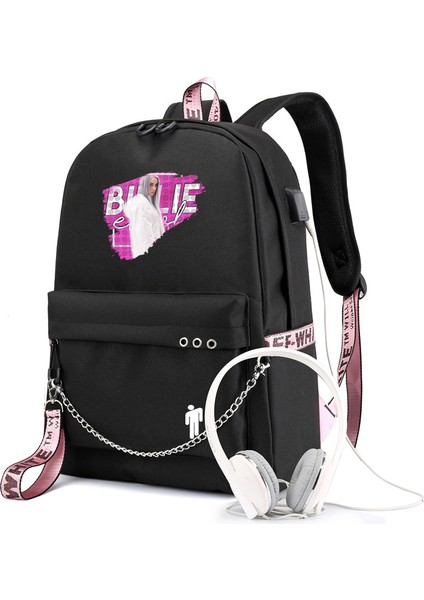 Yıldızlı Gökyüzü Tasarımlı Billie Eilish Sırt Çantası, USB Şarj Edilebilir Seyahat Sırt Çantası, Öğrenci Okul Çantası (Yurt Dışından)