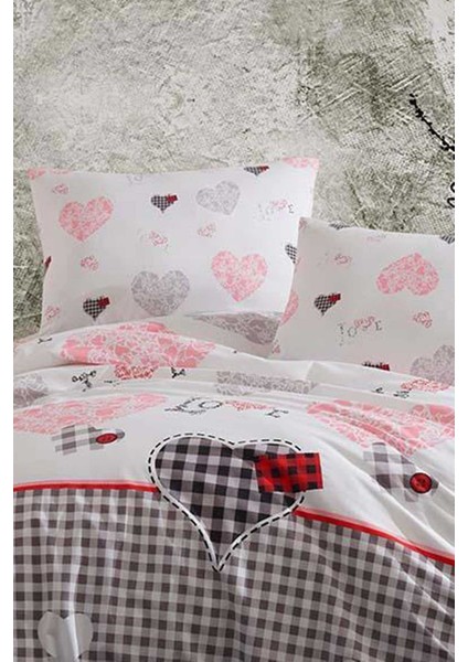 Çift Kişilik Lastikli Çarşaflı Pamuklu Nevresim Takımı Patchwork Love