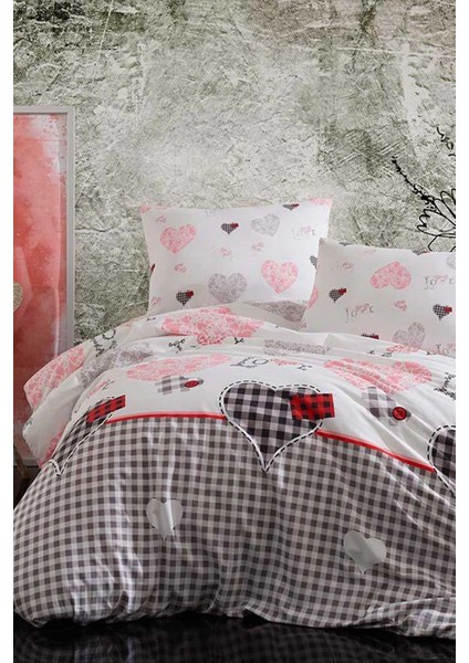 Çift Kişilik Lastikli Çarşaflı Pamuklu Nevresim Takımı Patchwork Love modelleri