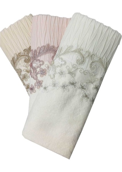 3 Lü Tül Dantel Işlemeli Boncuklu Havlu Seti 50X90 cm fırsatları