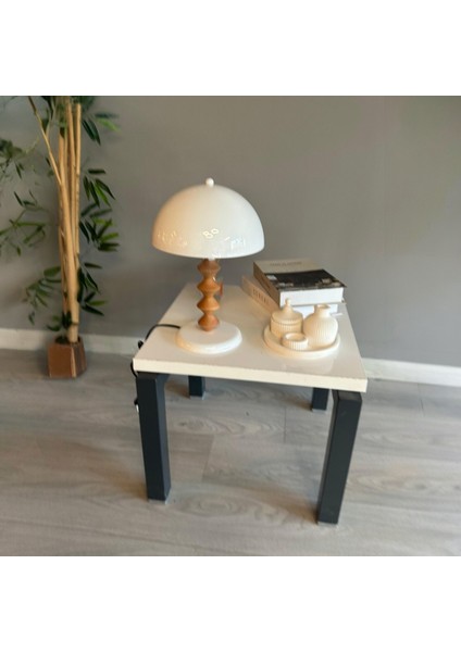 Beyaz Mantar Masa Lambası Q Ahşap Dekoratif Abajur Çocuk Odası Başucu Lambası Okuma Lambası