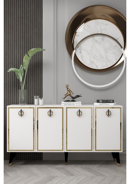 8214-32CT KB150 Konsol, Tv Ünitesi Beyaz-Siyah-Altın modelleri