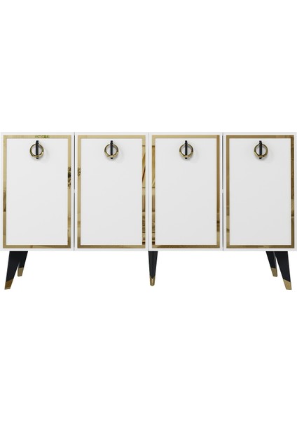 8214-32CT KB150 Konsol, Tv Ünitesi Beyaz-Siyah-Altın fırsatları