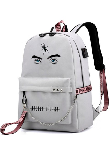 Yıldızlı Gökyüzü Tasarımlı Billie Eilish Sırt Çantası, USB Şarj Edilebilir Seyahat Sırt Çantası, Öğrenci Okul Çantası (Yurt Dışından)