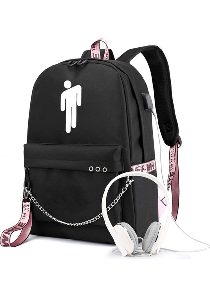 Yıldızlı Gökyüzü Tasarımlı Billie Eilish Sırt Çantası, USB Şarj Edilebilir Seyahat Sırt Çantası, Öğrenci Okul Çantası (Yurt Dışından)