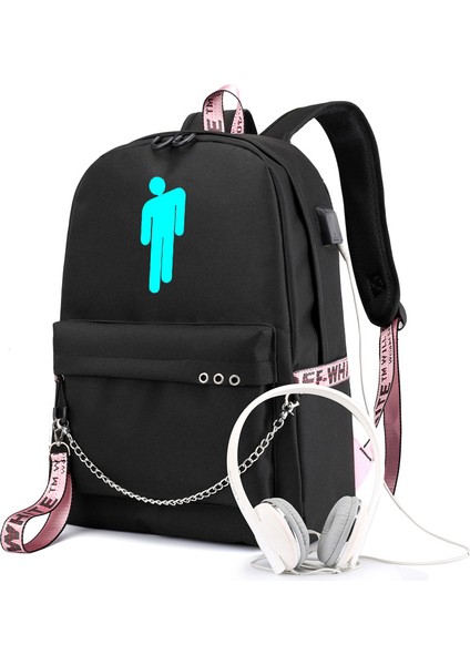 Yıldızlı Gökyüzü Tasarımlı Billie Eilish Sırt Çantası, USB Şarj Edilebilir Seyahat Sırt Çantası, Öğrenci Okul Çantası (Yurt Dışından)