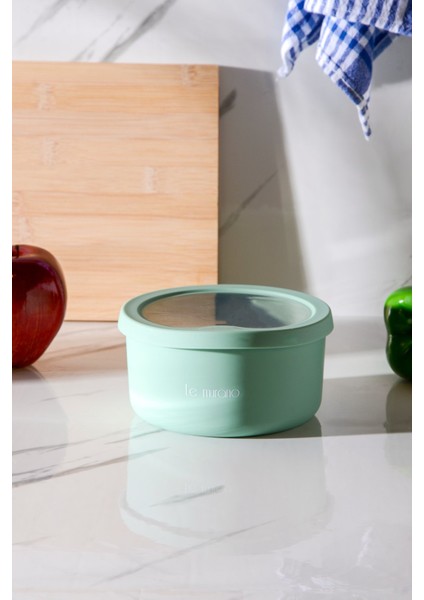Pastel Hava Sızdırmaz Yuvarlak Silikon Saklama Kabı 600 ml | Yeşil