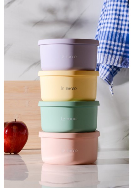Pastel Hava Sızdırmaz Yuvarlak Silikon Saklama Kabı 600 ml | Yeşil modelleri
