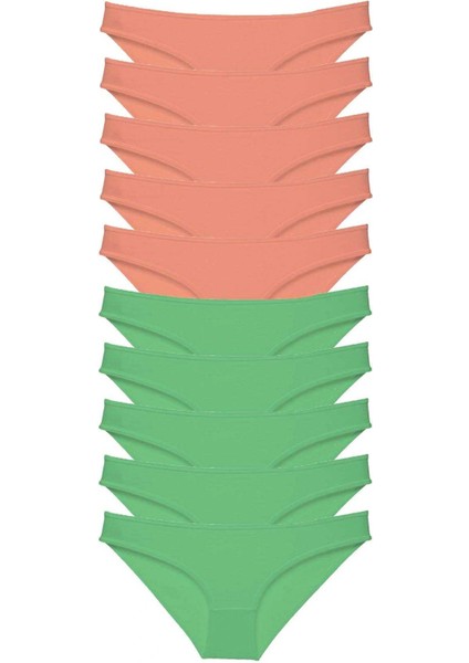 10 Adet Eko Set Likralı Kadın Slip Külot Pudra Yeşil