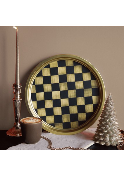 Home Yılbaşı Desenli Dekoratif Metal Tepsi - Dama