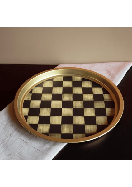 Home Yılbaşı Desenli Dekoratif Metal Tepsi - Dama modelleri