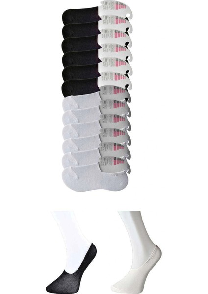 Siyah ve Beyaz Kadın Babet Çorap 12 çift