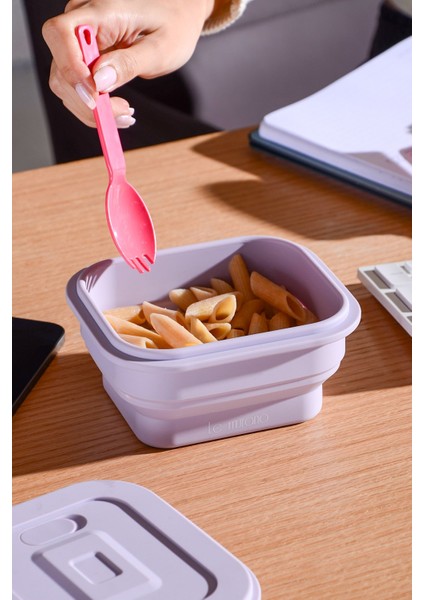 Larry Hava Sızdırmaz Kare Katlanabilir Silikon Saklama Kabı 500 ml | Mor