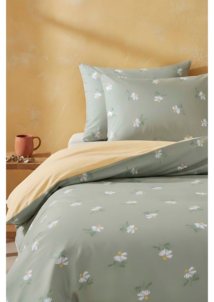 Yeşil Papatya Çift Kişilik Naturel Ipeksi Nevresim Takımı modelleri