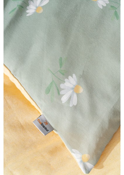 Yeşil Papatya Çift Kişilik Naturel Ipeksi Nevresim Takımı