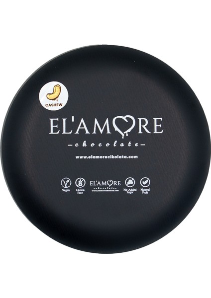 Şeker İlavesiz, Glütensiz, Vegan Kajulu Bitter Çikolata - Siyah Yuvarlak Metal Kutu, 150 gr fırsatları