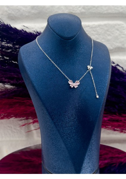 925 Ayar Gümüş Pembe Mineli Özel Tasarım Zarif Kadın Kolye modelleri