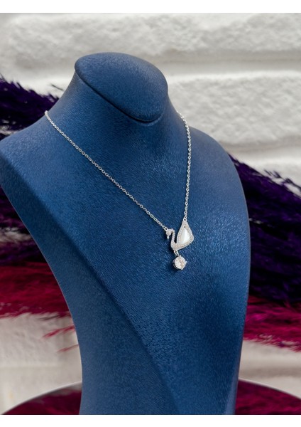 925 Ayar Gümüş Sedef Taşlı Kuğu Modeli Zarif Kadın Kolye fiyatları