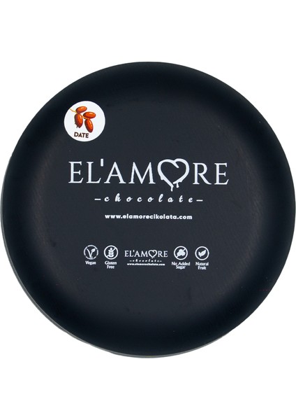 Şeker İlavesiz, Glütensiz, Vegan Hurmalı Bitter Çikolata - Siyah Yuvarlak Metal Kutu, 150 gr fırsatları