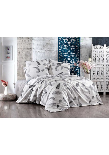 Çift Kişilik Lastikli Çarşaflı Pamuklu Nevresim Takımı Gray Leaf fiyatları