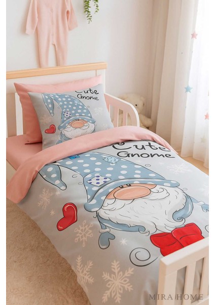 Dijital Baskılı 3D Pamuklu Yenidoğan Bebek Nevresim Takımı Cute Gnome Pink