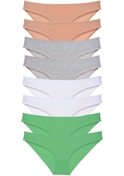 8 Adet Süper Eko Set Likralı Kadın Slip Külot Ten Gri Beyaz Yeşil