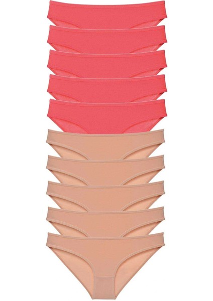 10 Adet Süper Eko Set Likralı Kadın Slip Külot Fuşya Ten