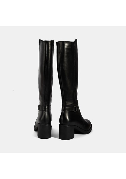 Kadın Siyah Kalın Topuklu Deri Çizme