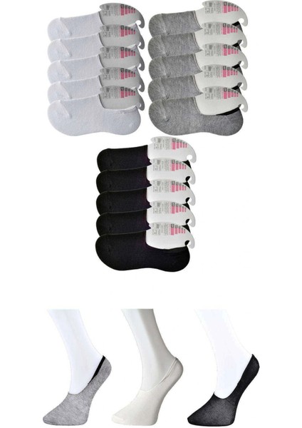 Siyah Gri ve Beyaz Kadın Babet Çorap 15 çift