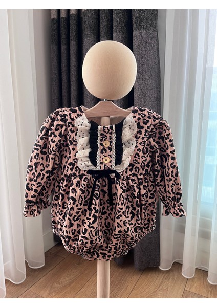 Kız Bebek Kurdeleli Leopar Tulum