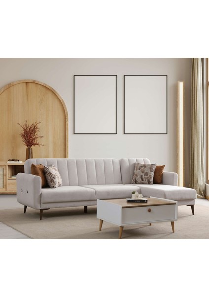 Bona 3+Dinlenme Köşe Takımı Bej Valebo-03 Ceviz Ayak