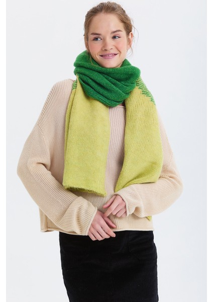 Renk Bloklu Büyük Atkı Yeşil - Sarı