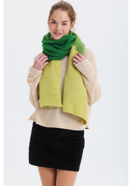 Renk Bloklu Büyük Atkı Yeşil - Sarı fiyatları