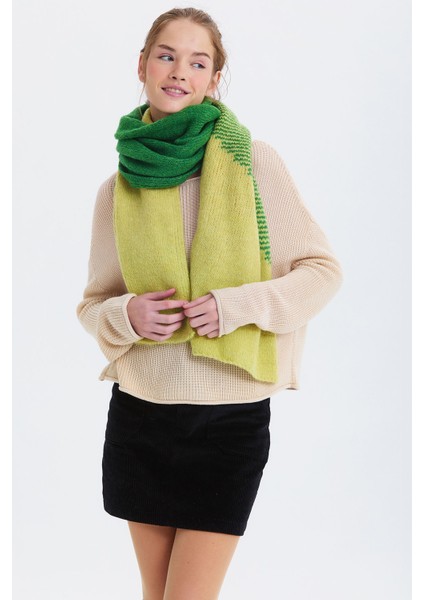 Renk Bloklu Büyük Atkı Yeşil - Sarı modelleri