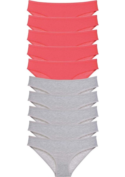 10 Adet Süper Eko Set Likralı Kadın Slip Külot Fuşya Gri