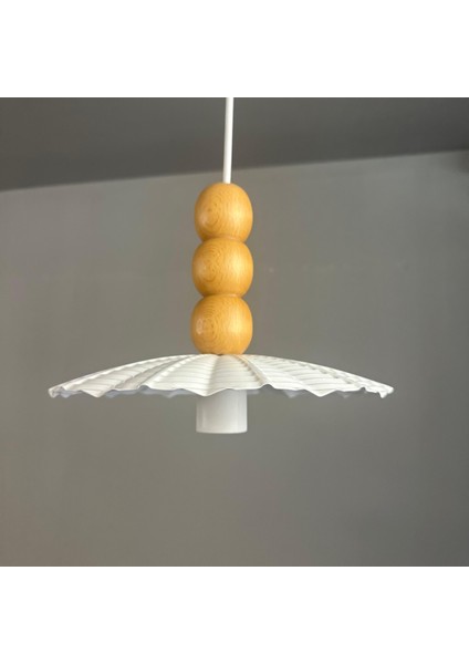 Moriva Beyaz Metal Avize Ahşap Üç Boncuk Başlık Tekli Rustik Cafe Modern Sarkıt Aydınlatma fiyatları