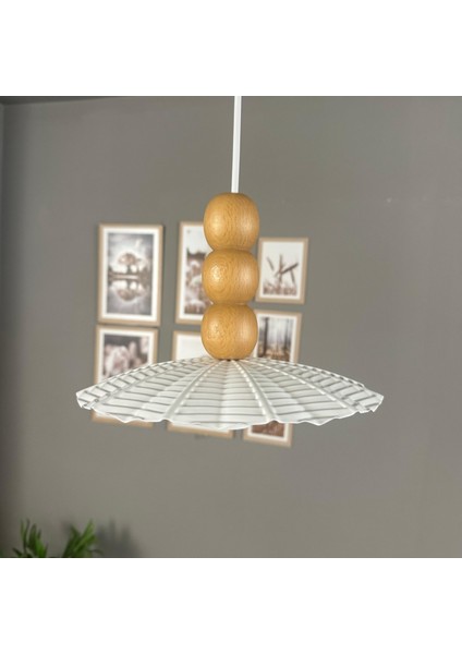 Moriva Beyaz Metal Avize Ahşap Üç Boncuk Başlık Tekli Rustik Cafe Modern Sarkıt Aydınlatma indirimleri