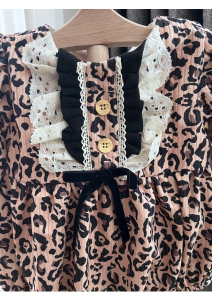 Kız Bebek Kurdeleli Leopar Tulum