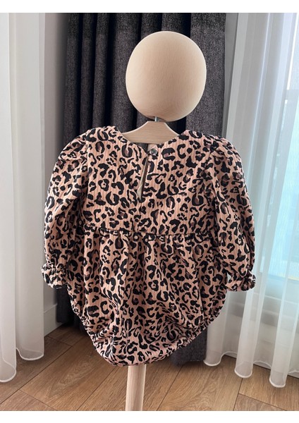 Kız Bebek Kurdeleli Leopar Tulum